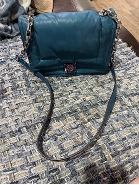 Michael Kors Teal Quilted Crossbody with Silver Chain